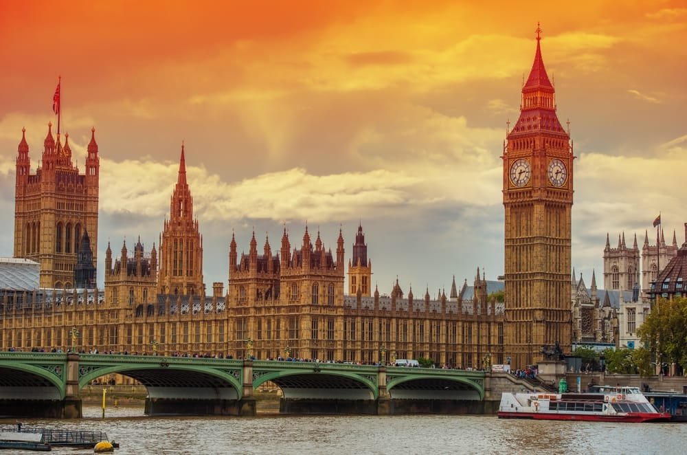 The Palace of Westminster at the Big Ben at sunset